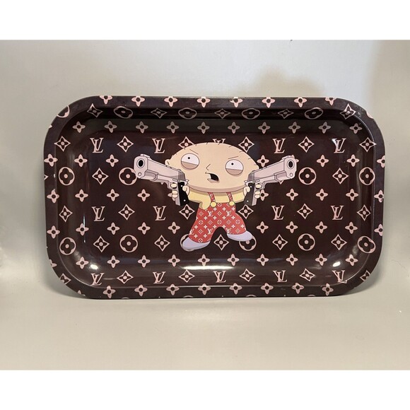 Metal Rolling Tray Stewie Family Guy LV Print Brown Pink Cartoon Art 11x7 Inches - Picture 1 of 4